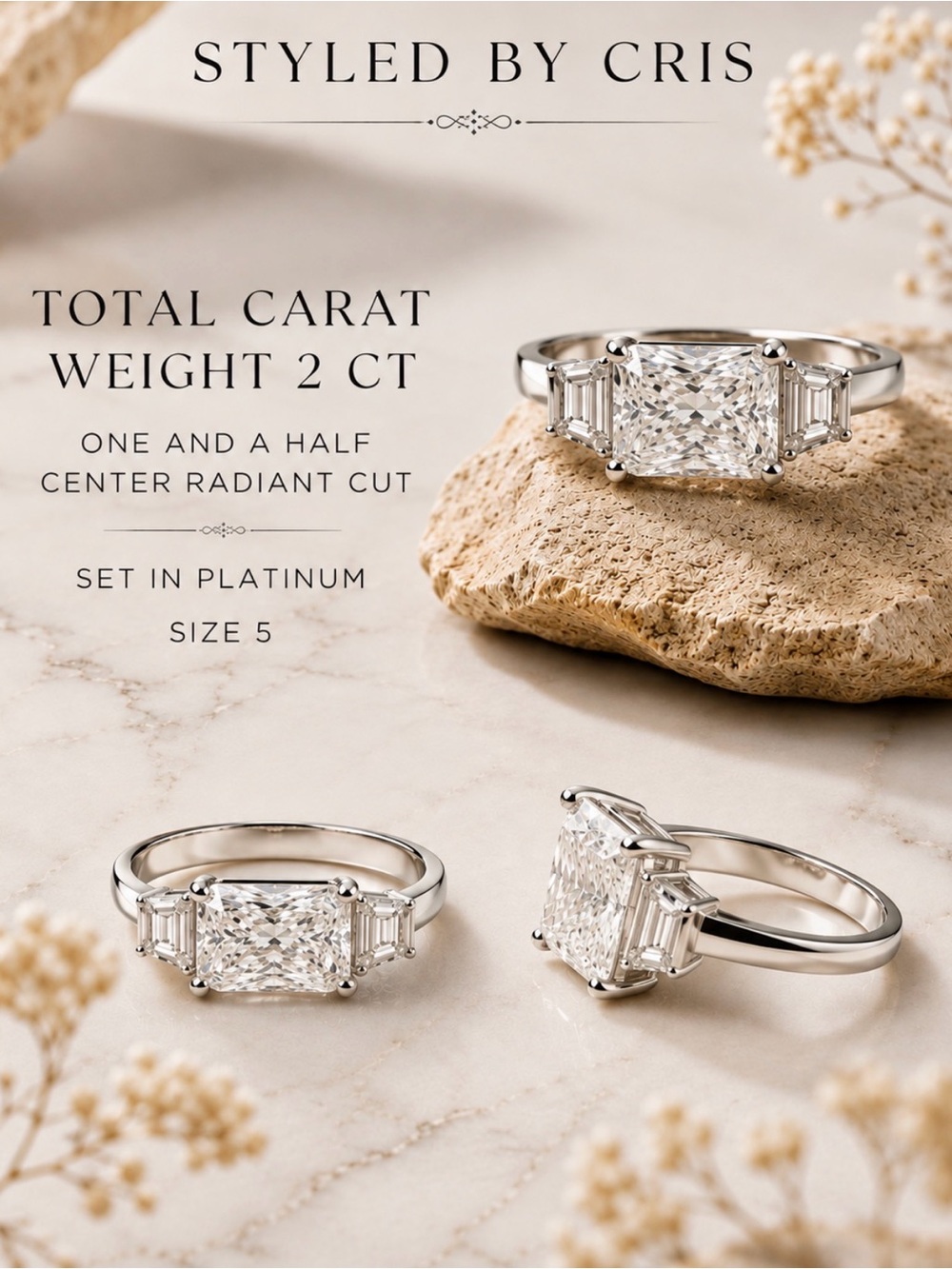 platinum  2 ctw diamond engagement ring size 1 1/12 center 
Radiant cut.